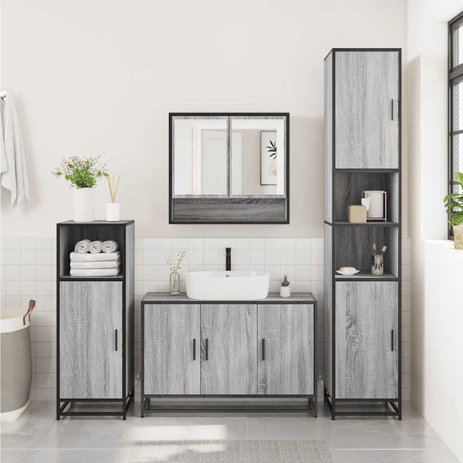 Set de muebles de baño 3 pzas madera contrachapada gris