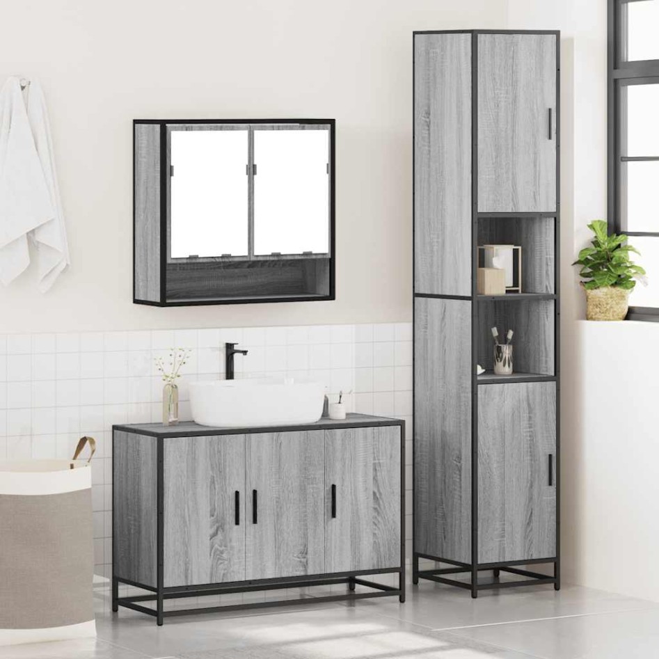 Set de muebles de baño 3 pzas madera contrachapada gris