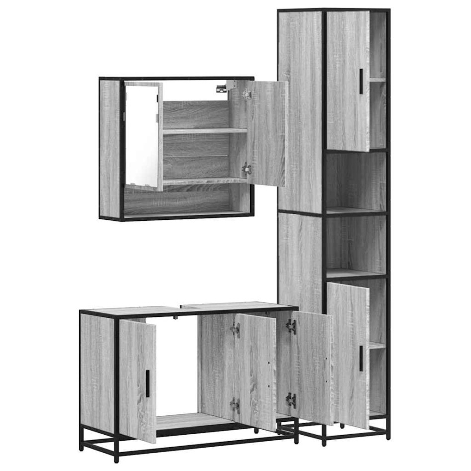 Set de muebles de baño 3 pzas madera contrachapada gris