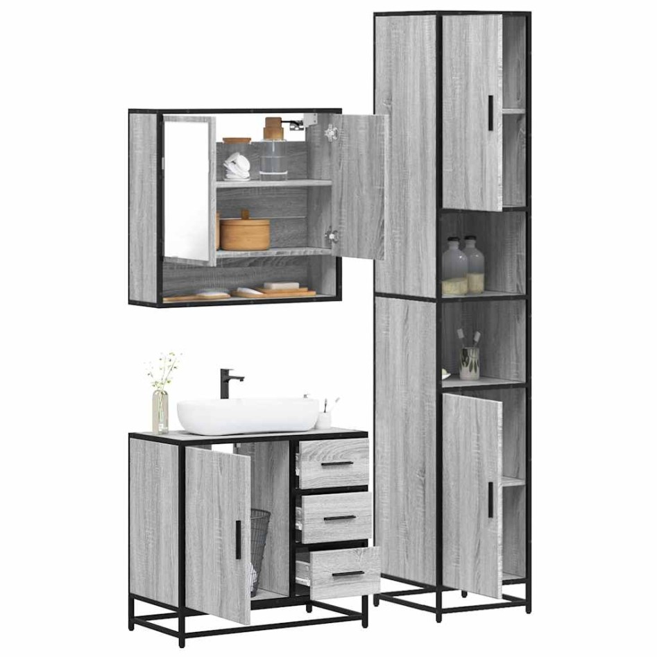 Set de muebles de baño 3 pzas madera contrachapada gris
