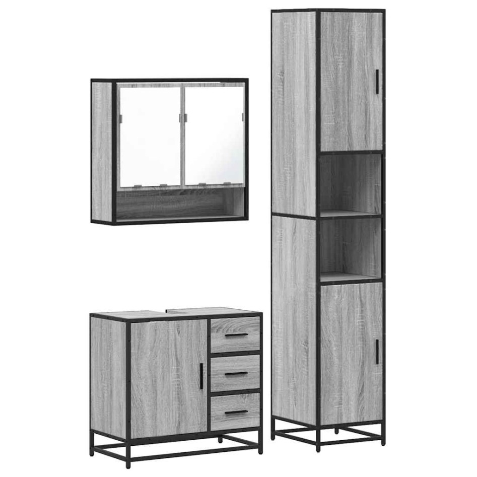Set de muebles de baño 3 pzas madera contrachapada gris