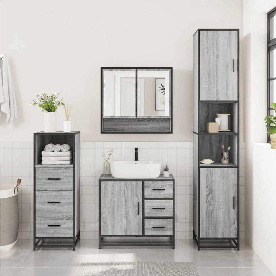 Set de muebles de baño 3 pzas madera contrachapada gris