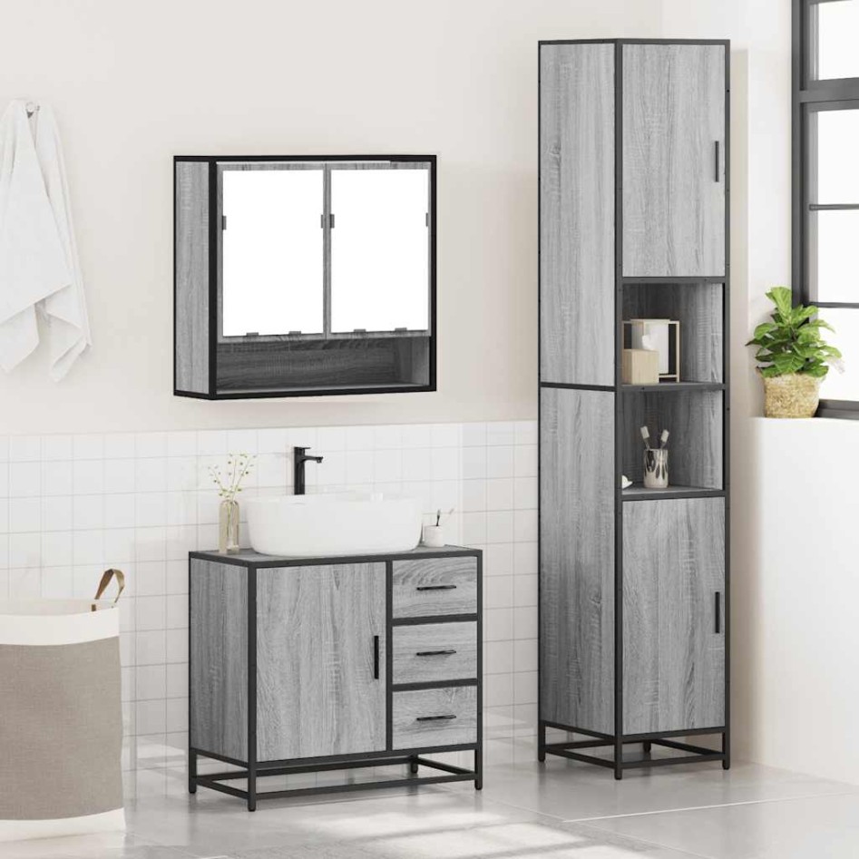 Set de muebles de baño 3 pzas madera contrachapada gris