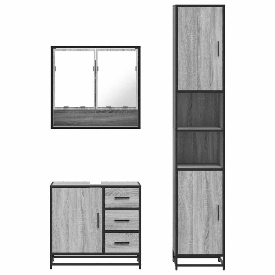 Set de muebles de baño 3 pzas madera contrachapada gris