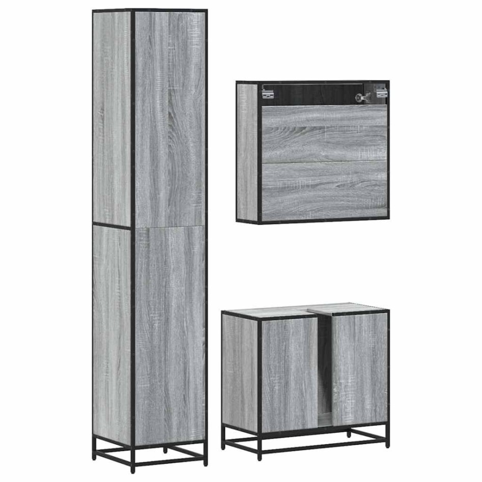 Set de muebles de baño 3 pzas madera contrachapada gris