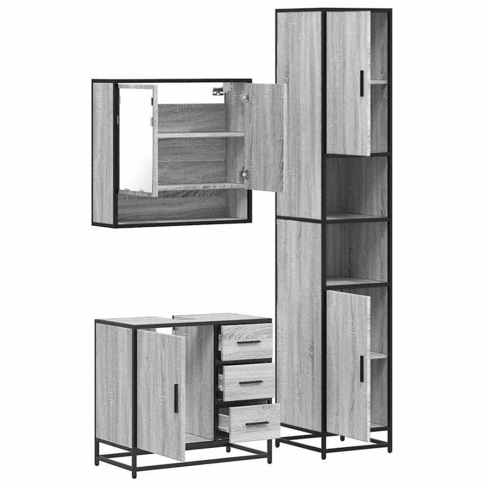 Set de muebles de baño 3 pzas madera contrachapada gris