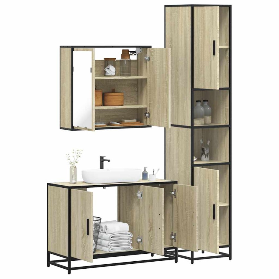 Set de muebles de baño 3 pzas madera contrachapada roble
