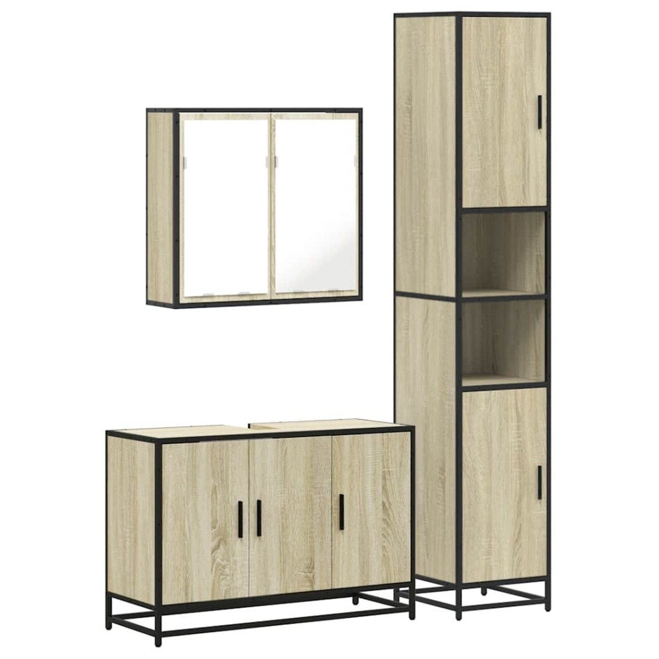 Set de muebles de baño 3 pzas madera contrachapada roble