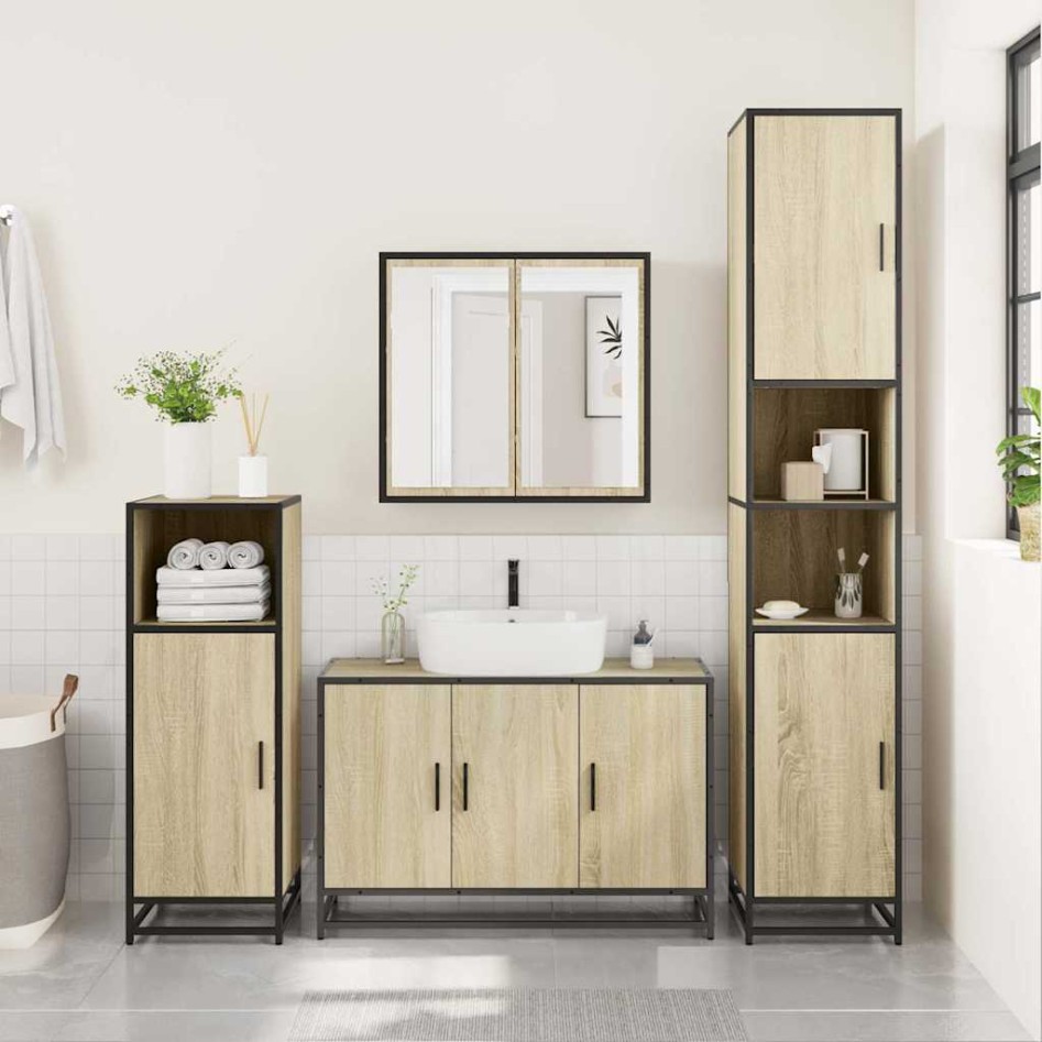 Set de muebles de baño 3 pzas madera contrachapada roble
