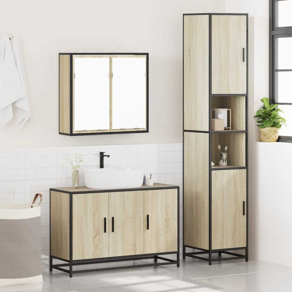Set de muebles de baño 3 pzas madera contrachapada roble