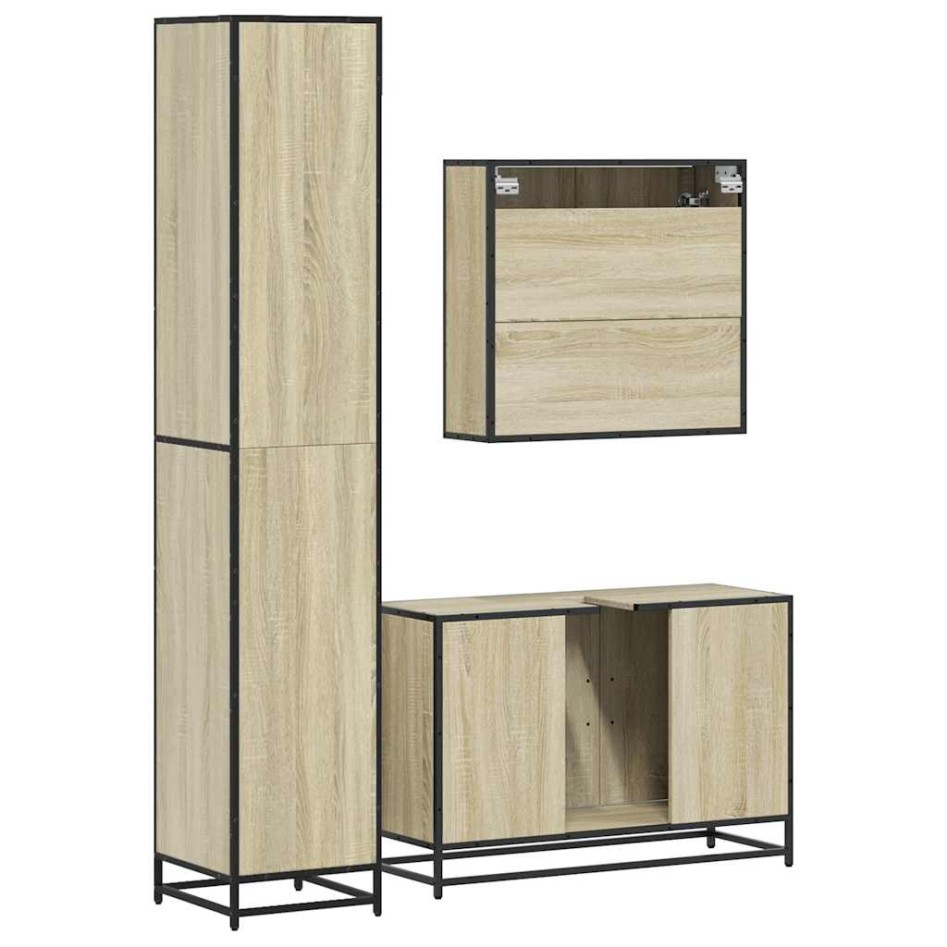 Set de muebles de baño 3 pzas madera contrachapada roble