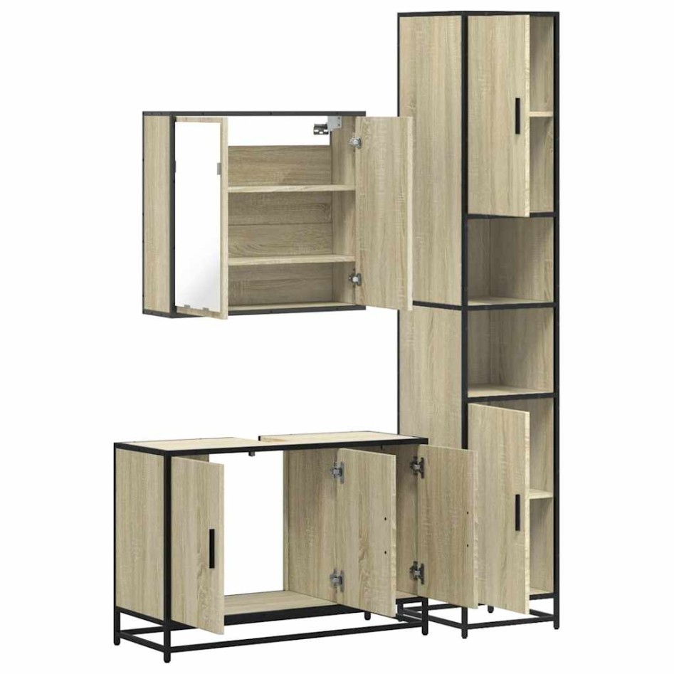Set de muebles de baño 3 pzas madera contrachapada roble