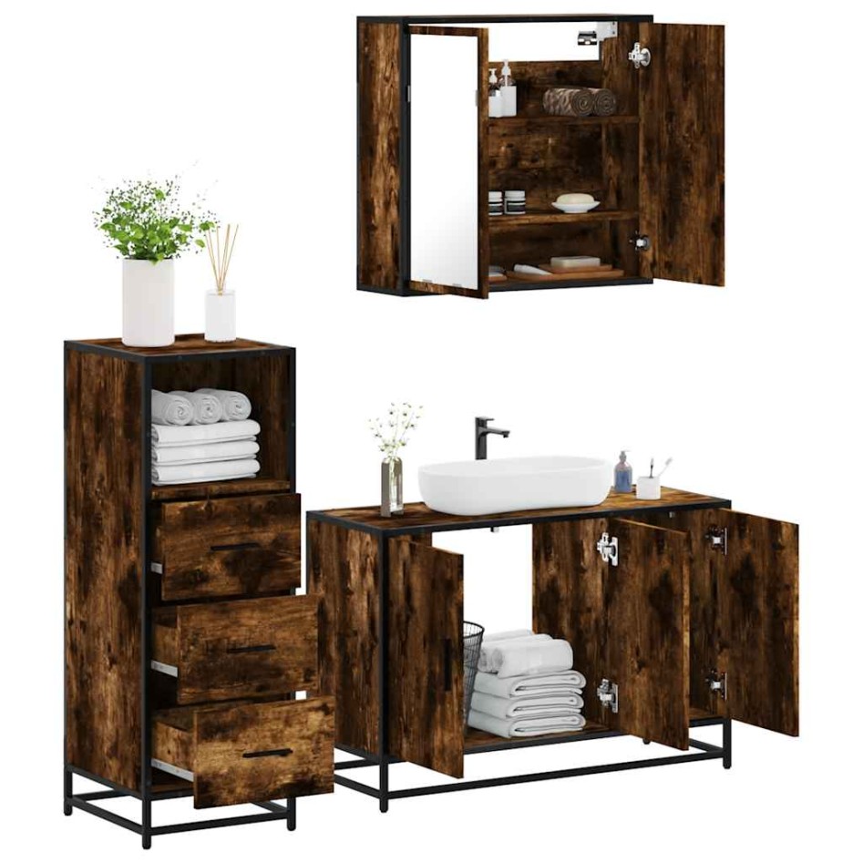 Set de muebles baño 3 pzas madera contrachapada roble
