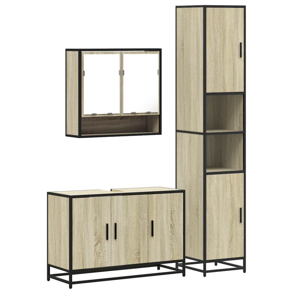 Set de muebles de baño 3 pzas madera contrachapada roble