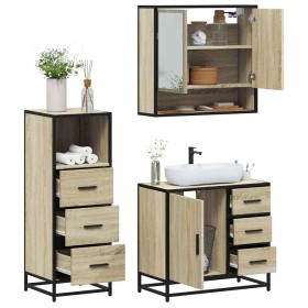 Set de muebles de baño 3 pzas madera contrachapada roble