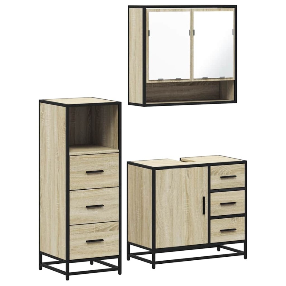 Set de muebles de baño 3 pzas madera contrachapada roble