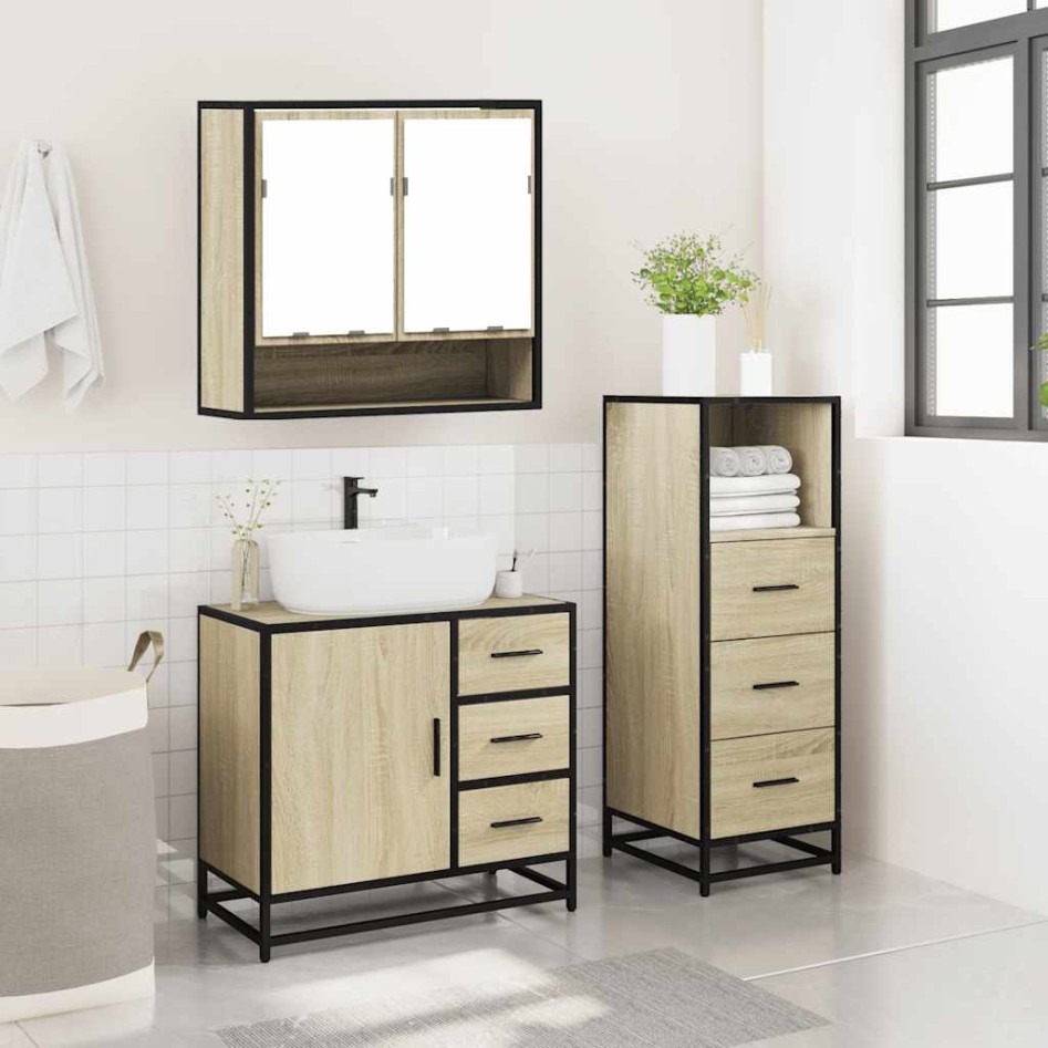Set de muebles de baño 3 pzas madera contrachapada roble