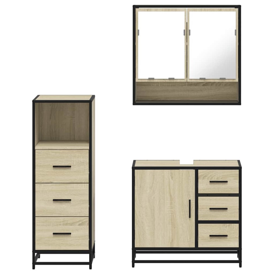 Set de muebles de baño 3 pzas madera contrachapada roble