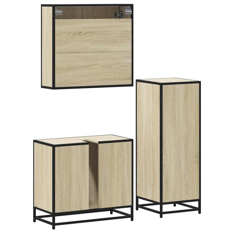 Set de muebles de baño 3 pzas madera contrachapada roble