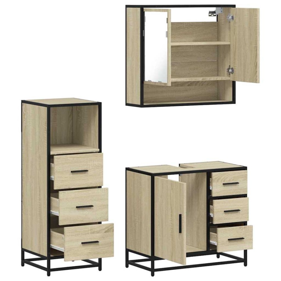 Set de muebles de baño 3 pzas madera contrachapada roble