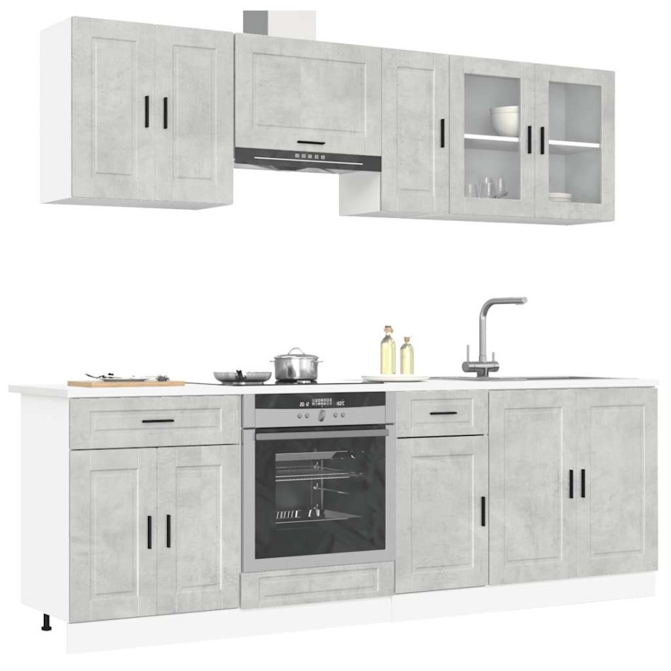 Mueble cocina Kalmar gris hormigón 8 pzas madera