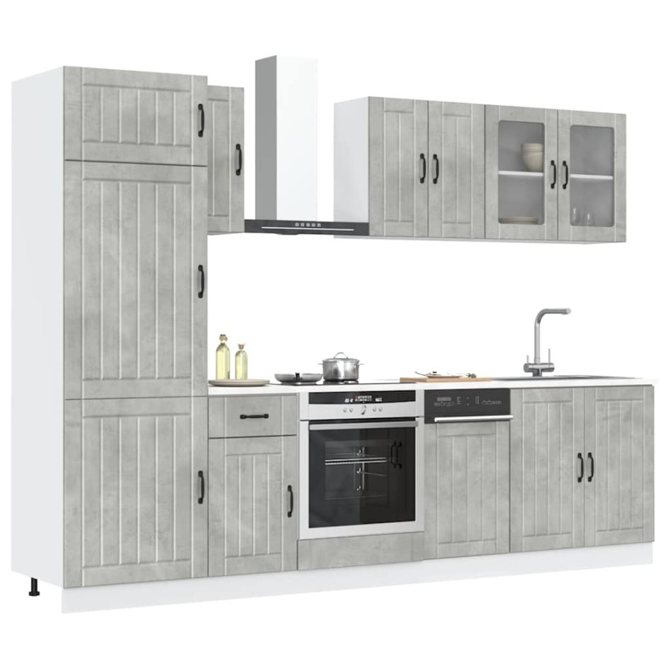 Mueble cocina Kalmar gris hormigón 8 pzas madera