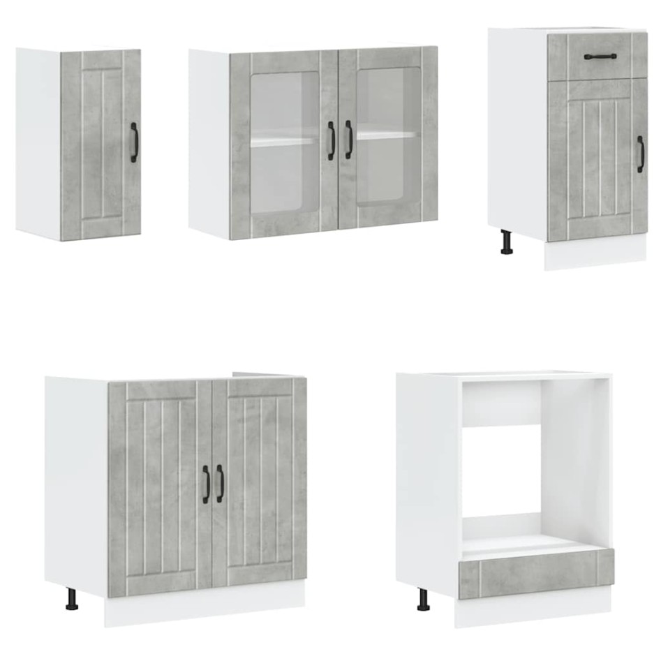 Mueble cocina Kalmar gris hormigón 8 pzas madera
