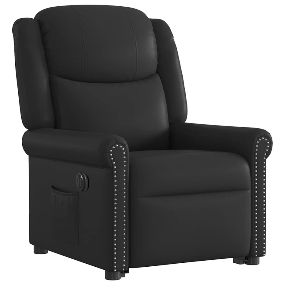 Sillón reclinable eléctrico pie cuero sintético negro