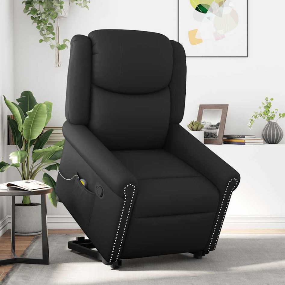 Sillón reclinable de masaje pie cuero sintético negro