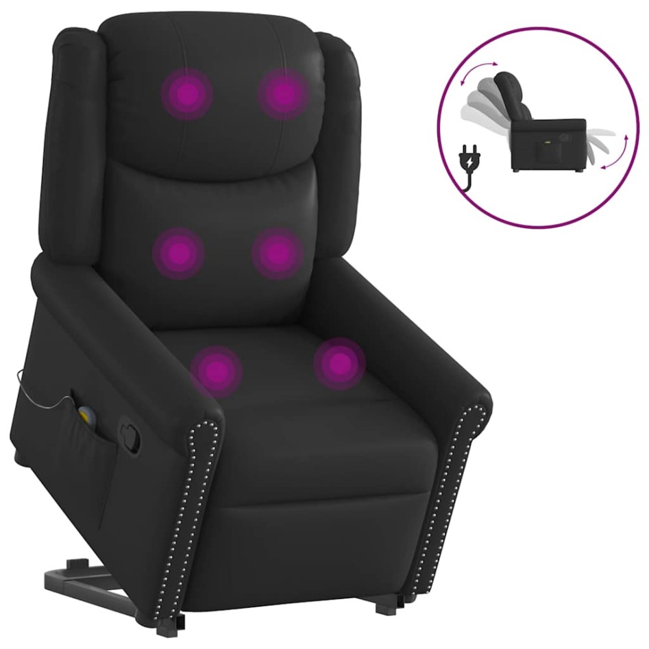 Sillón reclinable de masaje pie cuero sintético negro
