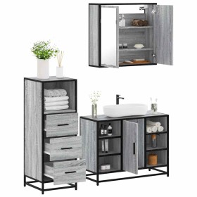 Set de muebles de baño 3 pzas madera contrachapada gris
