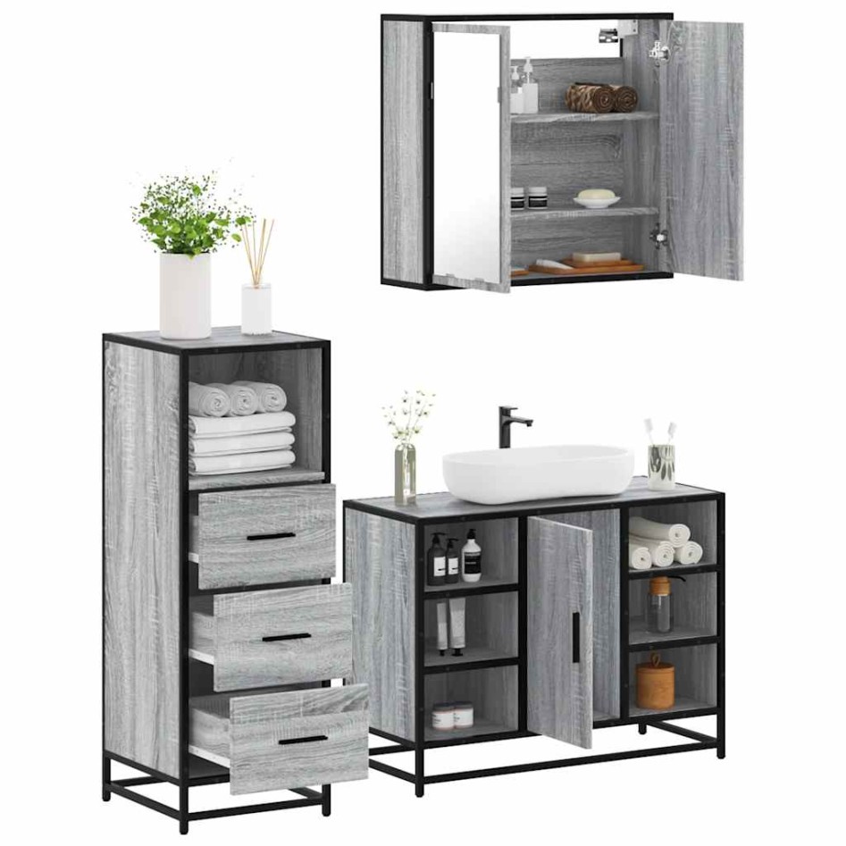 Set de muebles de baño 3 pzas madera contrachapada gris