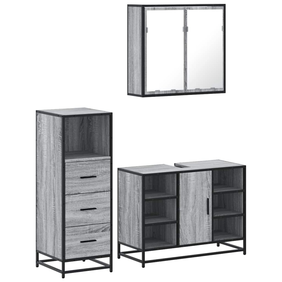 Set de muebles de baño 3 pzas madera contrachapada gris