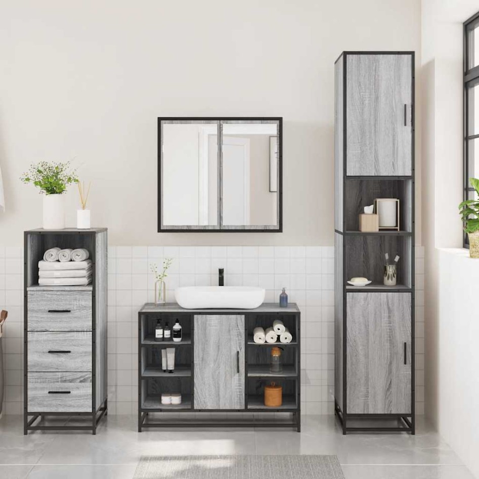 Set de muebles de baño 3 pzas madera contrachapada gris