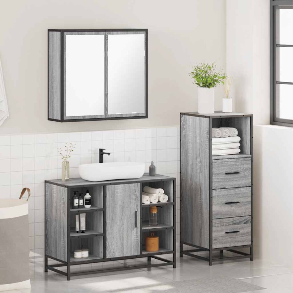 Set de muebles de baño 3 pzas madera contrachapada gris