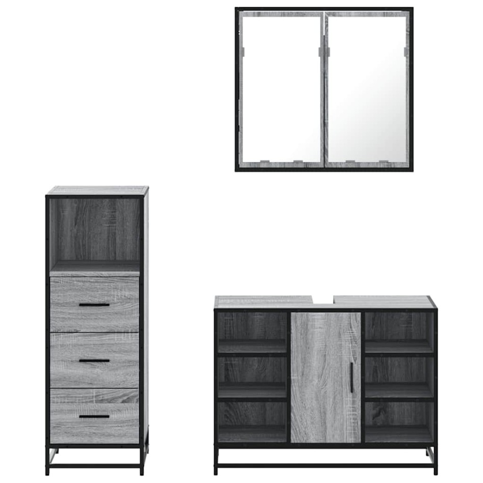 Set de muebles de baño 3 pzas madera contrachapada gris