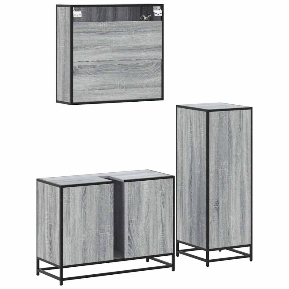 Set de muebles de baño 3 pzas madera contrachapada gris