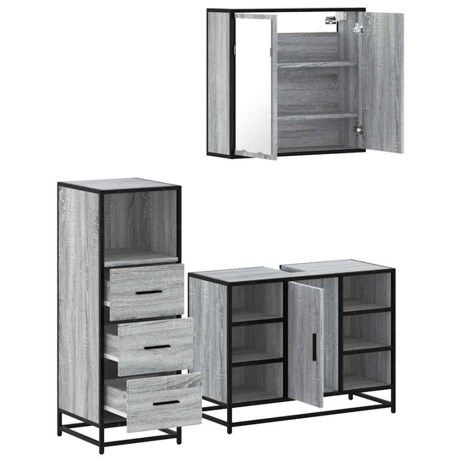 Set de muebles de baño 3 pzas madera contrachapada gris