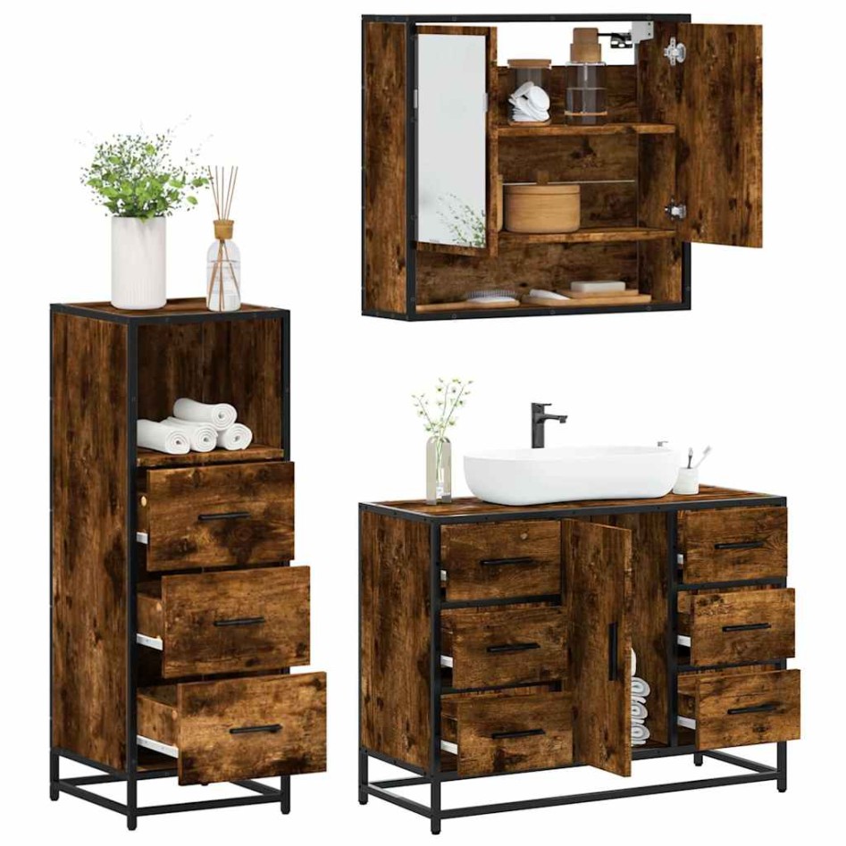 Set de muebles baño 3 pzas madera contrachapada roble