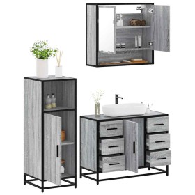 Set de muebles de baño 3 pzas madera contrachapada gris