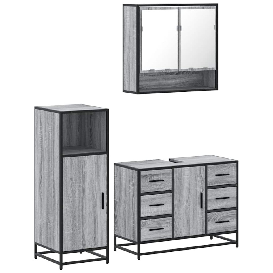 Set de muebles de baño 3 pzas madera contrachapada gris