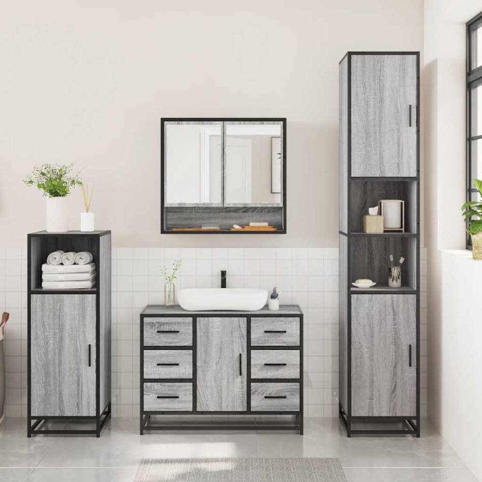Set de muebles de baño 3 pzas madera contrachapada gris