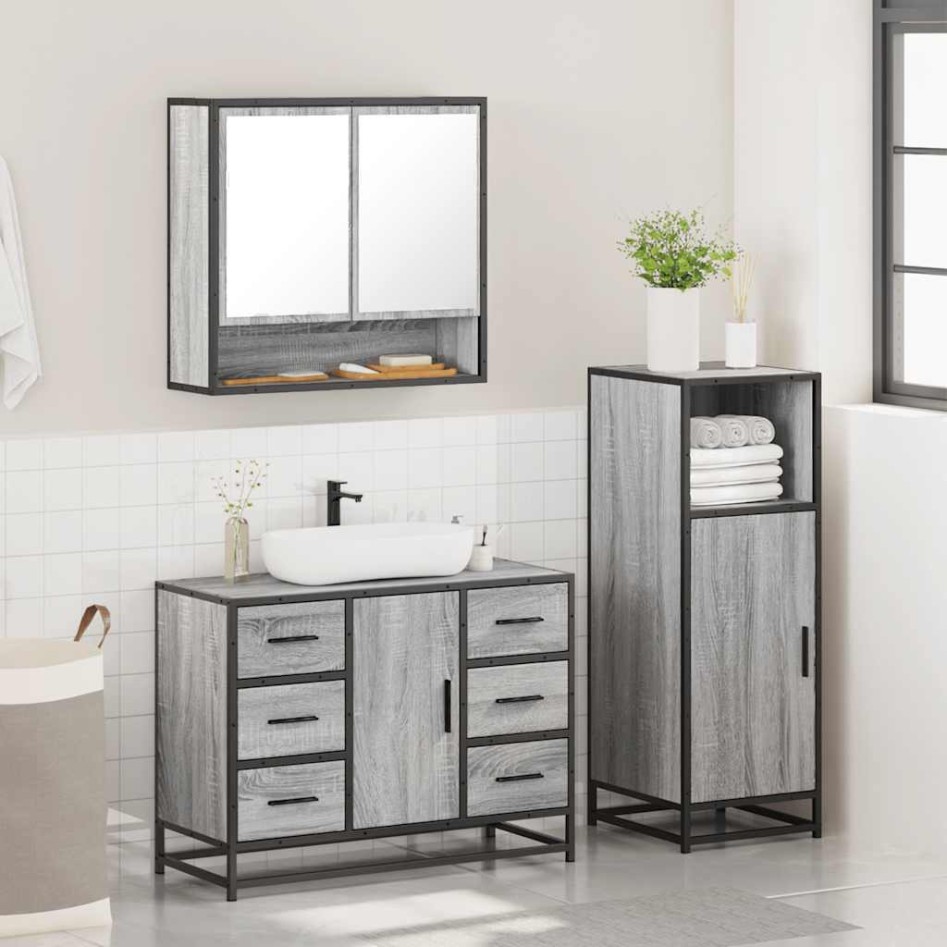 Set de muebles de baño 3 pzas madera contrachapada gris