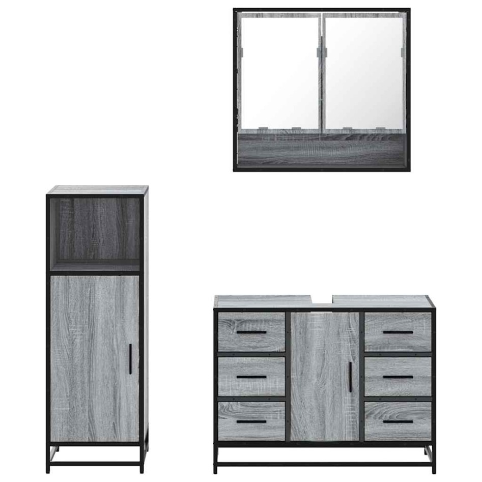 Set de muebles de baño 3 pzas madera contrachapada gris