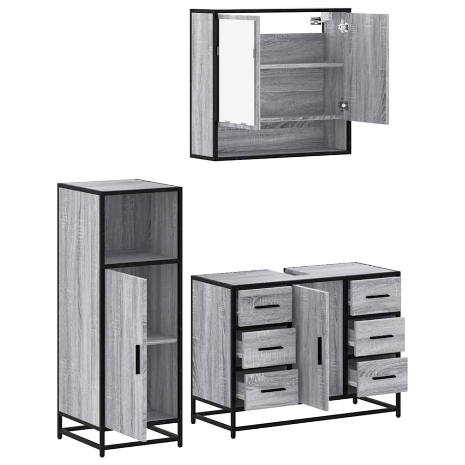 Set de muebles de baño 3 pzas madera contrachapada gris