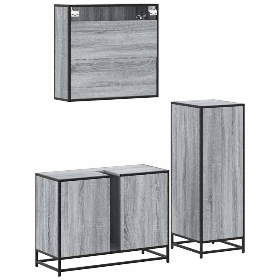Set de muebles de baño 3 pzas madera contrachapada gris
