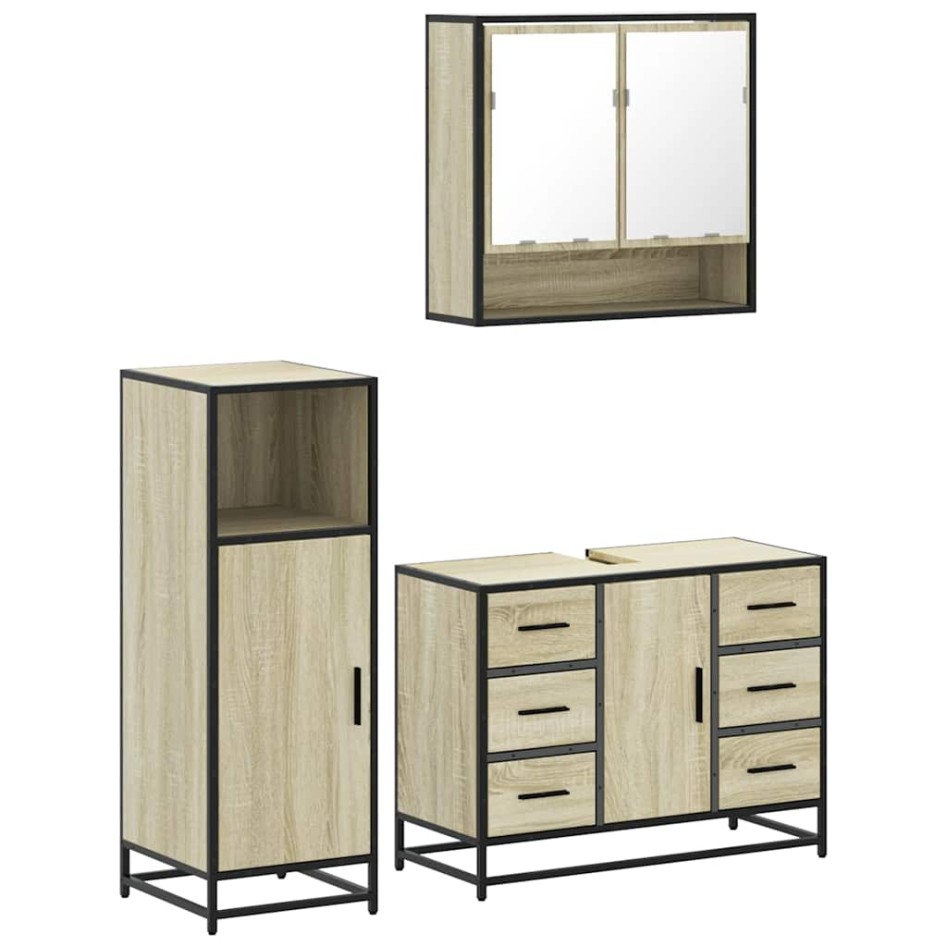 Set de muebles de baño 3 pzas madera contrachapada roble