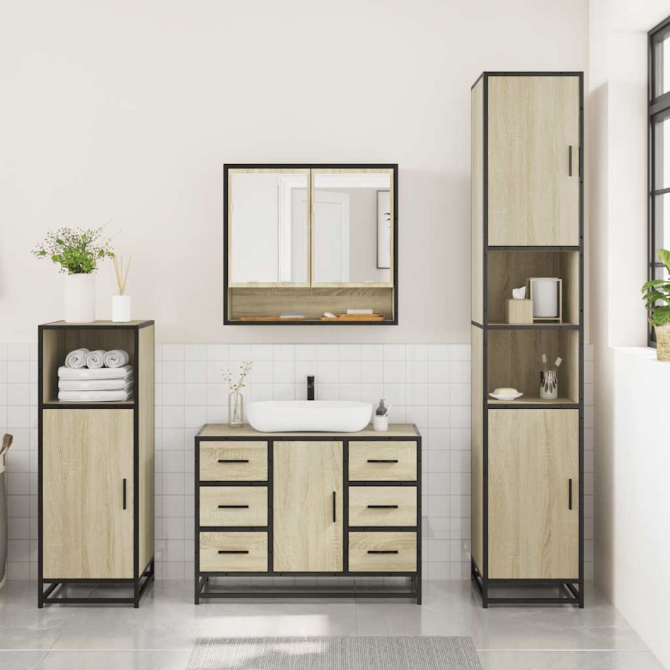 Set de muebles de baño 3 pzas madera contrachapada roble
