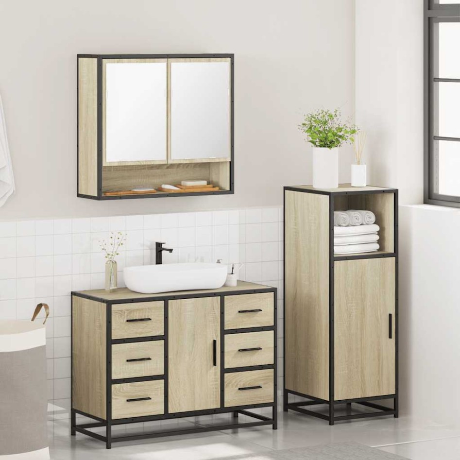 Set de muebles de baño 3 pzas madera contrachapada roble
