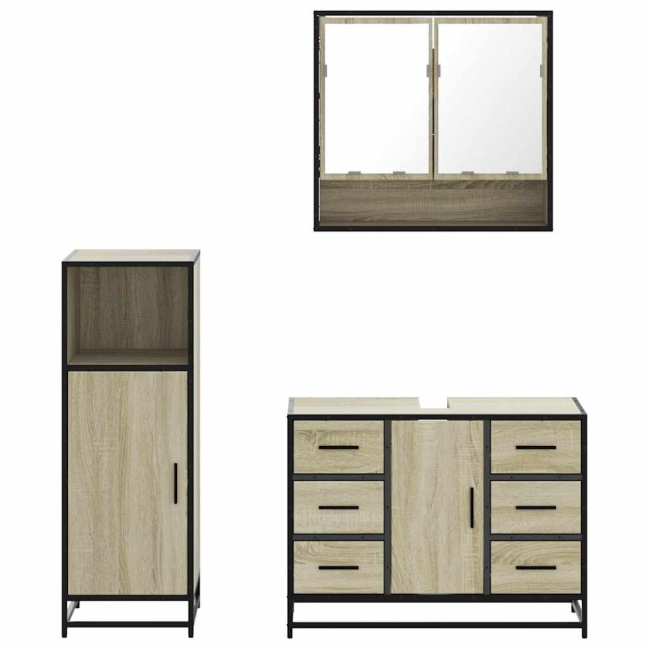 Set de muebles de baño 3 pzas madera contrachapada roble